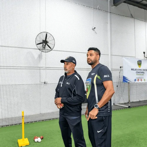 Promotional artwork capturing the energy and success of MCC’s recent fast bowling masterclass event featuring international stars Chaminda Vaas and Prabath Nissanka. Sessions booked out, highlighting high demand for professional cricket coaching in Melbourne.